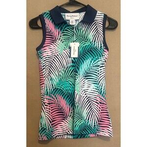 Tommy Bahama Top Shirt 1/4 Zip XS Tropical Palmleaves Active UPF M3 Golf Womans